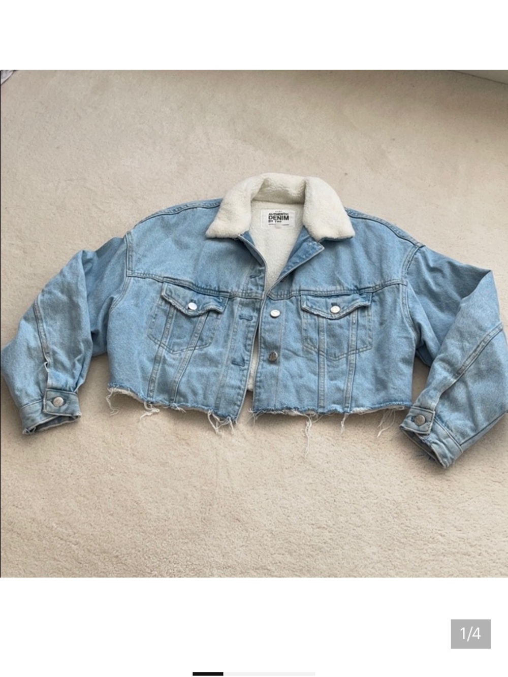 Zara Light Wash Cropped Sherpa-Trim Denim Jacket